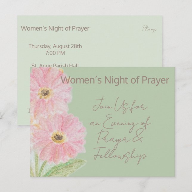 Invitation Florale Aquarelle pour la Nuit de Prièr (Devant / Derrière)