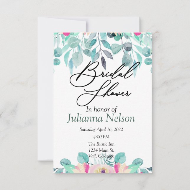 Invitation florale aquarelle rose de printemps (Devant)