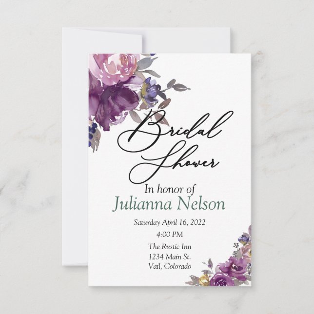 Invitation florale aquarelle violette (Devant)
