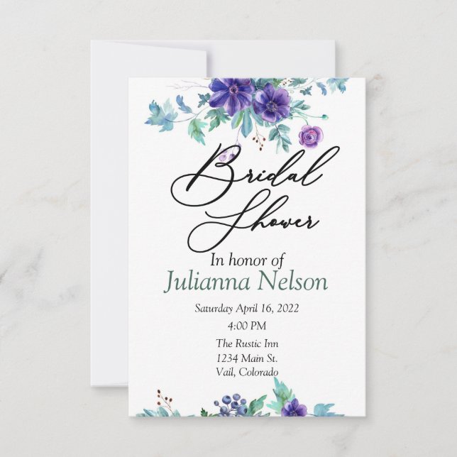 Invitation florale aquarelle violette (Devant)