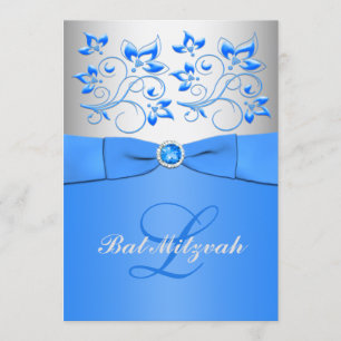 Invitation florale argentée bleue de bat mitzvah