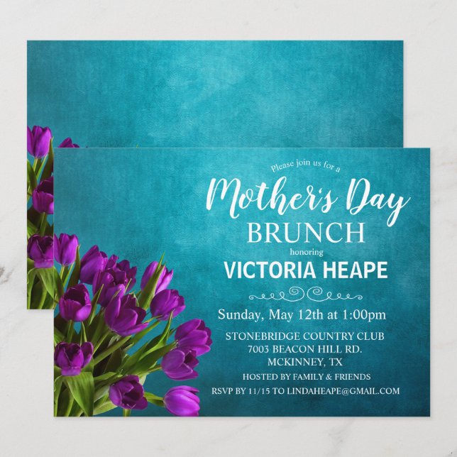 Invitation florale aux tulipes pour le brunch de l (Devant / Derrière)