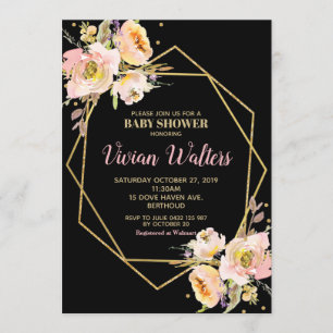 Invitation Florale Baby shower Girl Pink Blush