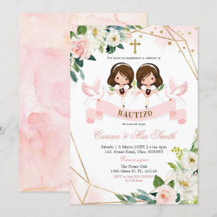 Invitation Florale Bautizo espagnol Twin Rose or