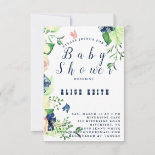 Invitation florale bleue de baby shower de ressort
