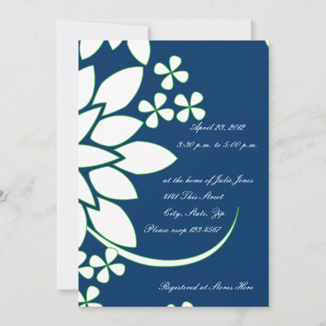 Invitation florale bleue et blanche de Fête de la (Devant)