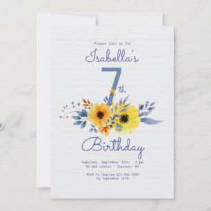 Invitation florale bleue et or