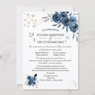 Invitation Florale Bleue et Or (Español)