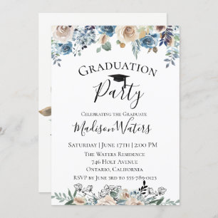 Invitation florale bleue poussiéreuse de fête de