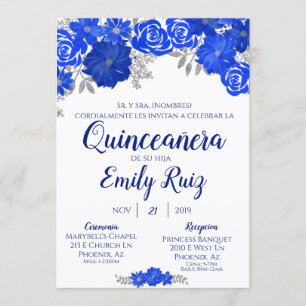 Invitation Florale Bleue Quinceañera En Espagnol