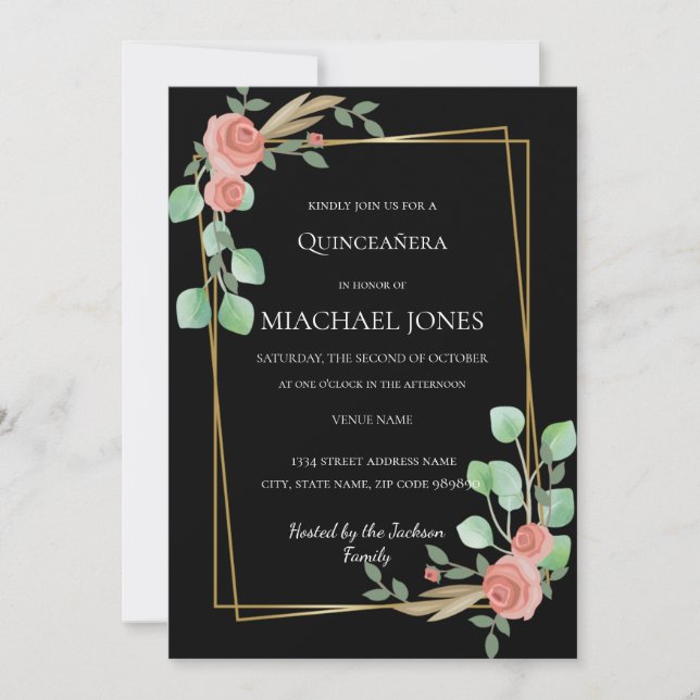 Invitation florale Blush Gold (Devant)