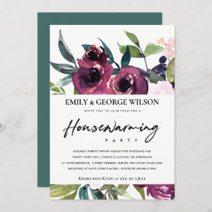 INVITATION FLORALE BURGUNDY BUNCH FLORAL HOUSEWARMINING PARTY