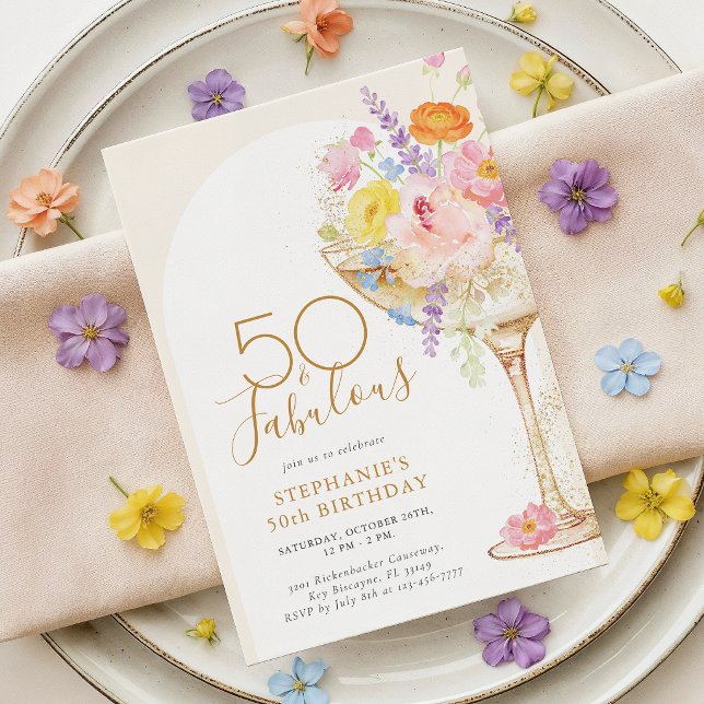 Invitation Florale Champagne pour les 50 ans (Créateur téléchargé)