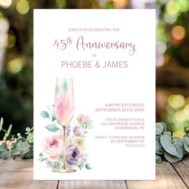 Invitation Florale Champagne Rose 45e Anniversaire de Mariage (Créateur téléchargé)