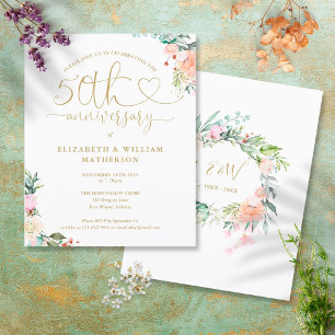 Invitation florale cœur pour le 50e anniversaire B