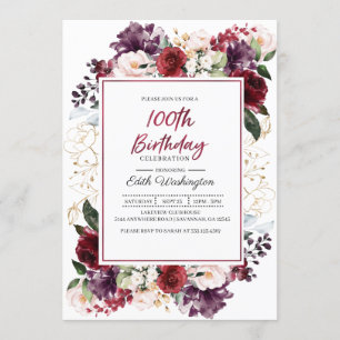 Invitation florale d'anniversaire de Bourgogne