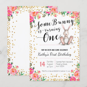 Invitation florale d'anniversaire de lapin de