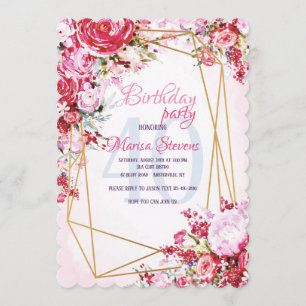 Invitation florale d'anniversaire de polygone