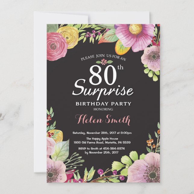 Invitation florale d'anniversaire de surprise (Devant)