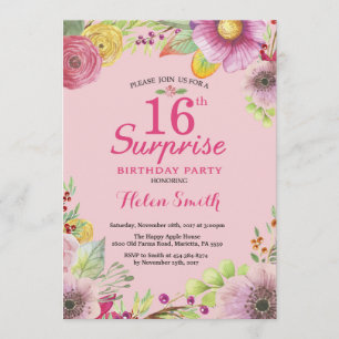 Invitation florale d'anniversaire de surprise