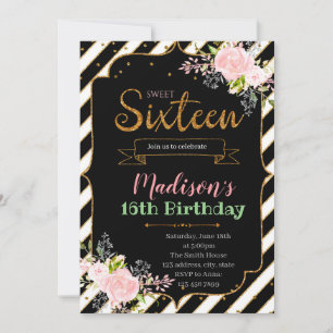 Invitation florale d'anniversaire de sweet sixteen