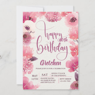 Invitation florale d'anniversaire rose
