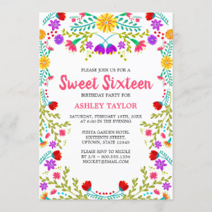 Invitation Florale d'art populaire mexicain blanc Sweet sixte