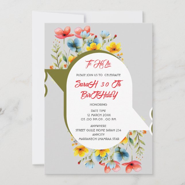 Invitation florale de 50 ans en espagnol, espagnol (Devant)
