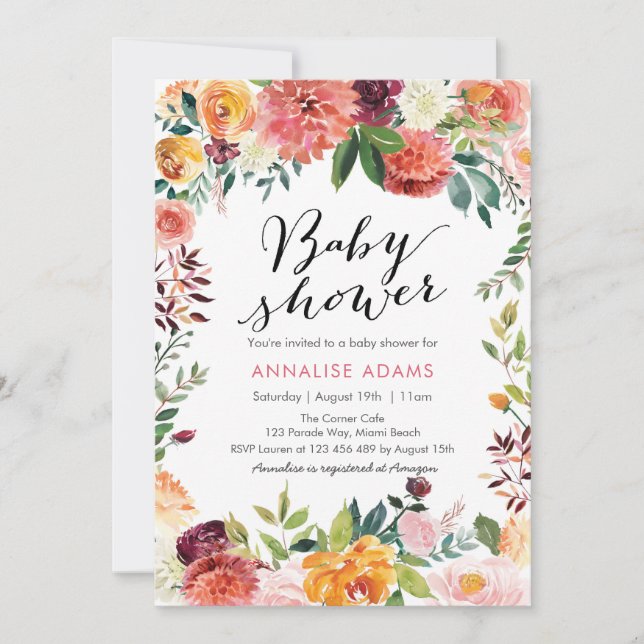 Invitation florale de baby shower d'automne de (Devant)