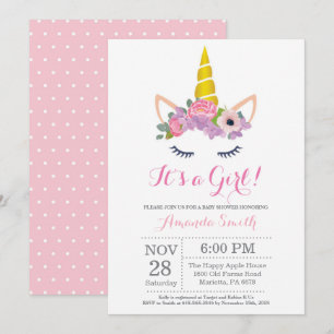 Invitation florale de baby shower de licorne