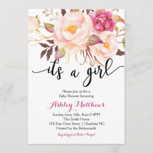 Invitation florale de baby shower de plumes