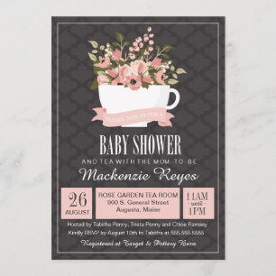 Invitation florale de baby shower de tasse de thé,