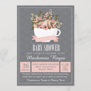 Invitation florale de baby shower de tasse de thé,