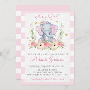 Invitation florale de baby shower d'éléphant de