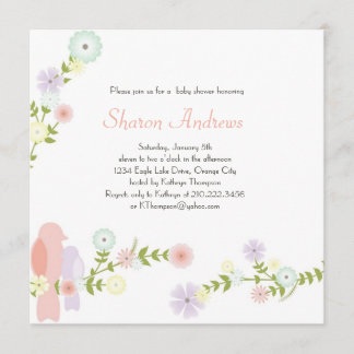Invitation florale de baby shower d'oiseaux