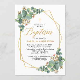 Invitation florale de baptême d'eucalyptus