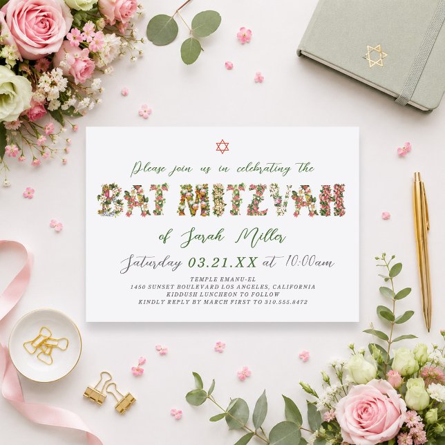 Invitation florale de Bat Mitzvah botanique (Créateur téléchargé)