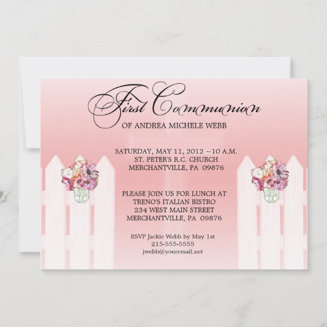 Invitation florale de communion de pot de maçon de (Devant)