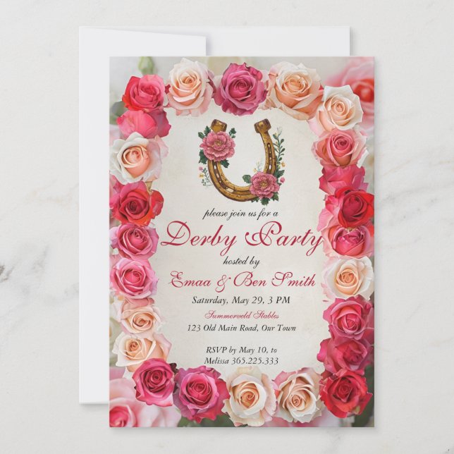 Invitation Florale de Derby du Kentucky Fer à Chev (Devant)