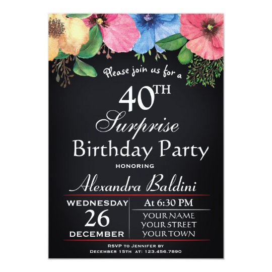 INVITATION FLORALE DE FÊTE D'ANNIVERSAIRE DE