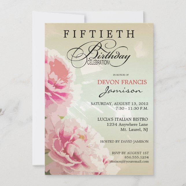 Invitation florale de fête d'anniversaire de (Devant)