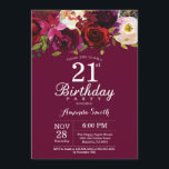 Invitation florale de fête d'anniversaire de<br><div class="desc">Invitation florale de fête d'anniversaire de Bourgogne 21ème pour des femmes. Invitation rouge de fête d'anniversaire de Bourgogne. Fleur florale d'aquarelle de Bourgogne. 13ème 15ème 16ème 18ème 20ème 21ème 30ème quarantième cinquantième soixantième soixante-dixième quatre-vingtième quatre-vingt-dixième 100th. Pour davantage de personnalisation, cliquez sur svp la "personnaliser il" bouton et utilisez notre...</div>