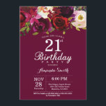 Invitation florale de fête d'anniversaire de<br><div class="desc">Invitation florale de fête d'anniversaire de Bourgogne 21ème pour des femmes. Invitation rouge de fête d'anniversaire de Bourgogne. Fleur florale d'aquarelle de Bourgogne. 13ème 15ème 16ème 18ème 20ème 21ème 30ème quarantième cinquantième soixantième soixante-dixième quatre-vingtième quatre-vingt-dixième 100th. Pour davantage de personnalisation, cliquez sur svp la "personnaliser il" bouton et utilisez notre...</div>