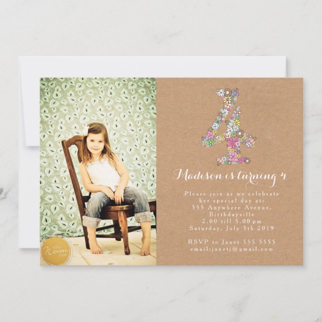 Invitation florale de fête d'anniversaire de (Devant)