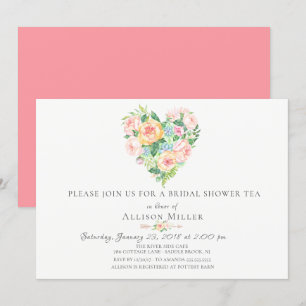 Invitation florale de Fête de la mariée de coeur