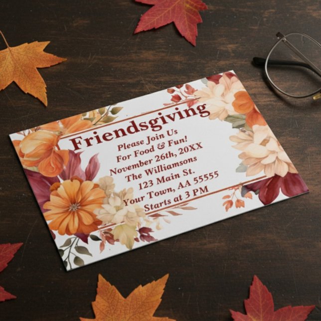 Invitation Florale de Friendsgiving de Bourgogne M (Créateur téléchargé)