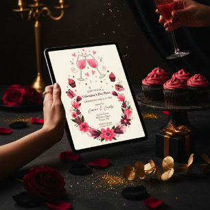 Invitation Florale de Galentine's avec Toast de Vi