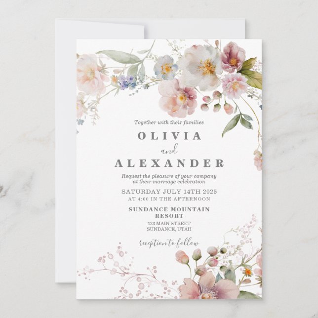 Invitation florale de jardin bohème de fleurs sauv (Devant)