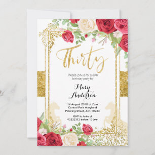 Invitation Florale de la Fiesta rouge du Mexique 30e annivers