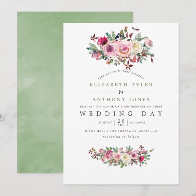 Invitation florale de mariage d'hiver (Devant / Derrière)